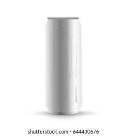 Big can of drink template with shadow on white background. Metal bottle show concept with water condensate