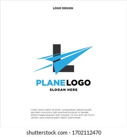 letra mayúscula L se cayó con un avión de papel. vector del logotipo aeromode.