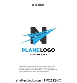 big capital letter N slashed with a paper airplane. aeromode logo vector.