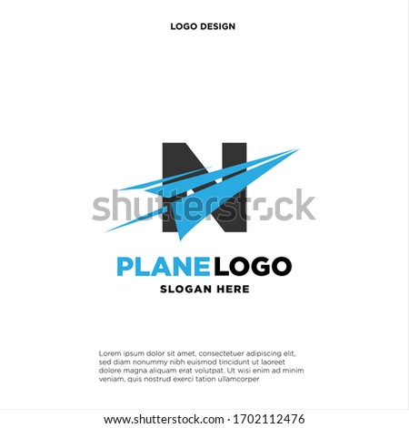 big capital letter N slashed with a paper airplane. aeromode logo vector.