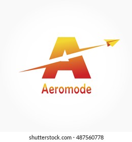 Big Capital Letter A Slashed With A Paper Airplane. Aeromode Logo Vector.