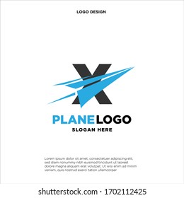 big capital letter X slashed with a paper airplane. aeromode logo vector.