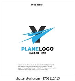 big capital letter Y slashed with a paper airplane. aeromode logo vector.