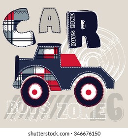 Big Car Cartoon For Boys, T-shirt Design Vector Illustration