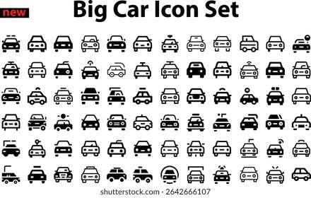Colección grande del icono del coche Set.eps, bocetos, ilustraciones del logotipo, símbolos del Web, paquete de los pictogramas del estilo del esquema aislado en el fondo blanco. Gráficos de Vector. Ilustración de stock