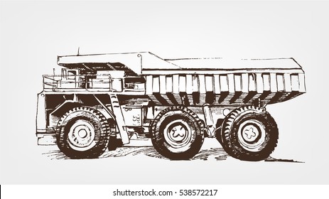 Big car. Large Industrial Mining Dump Truck. Sketch giant machine