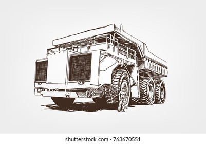 Big car. Large Industrial Mining Dump Truck. Sketch giant machine