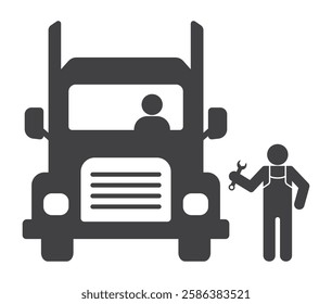 big car truck vehicle front view with driver person and repairman icon