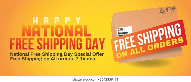 big card board package wirh big text for national free shipping day banner template vector illustration.