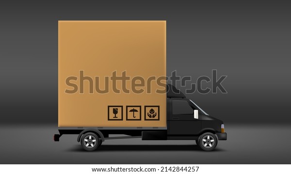 Big Cardboard Box Package On Black Truck Side\
View. EPS10 Vector