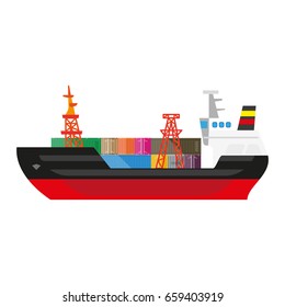 Big cargo ship full of metal containers on deck