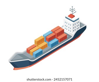 Big cargo ship loaded with containers vector illustration isolated on white background