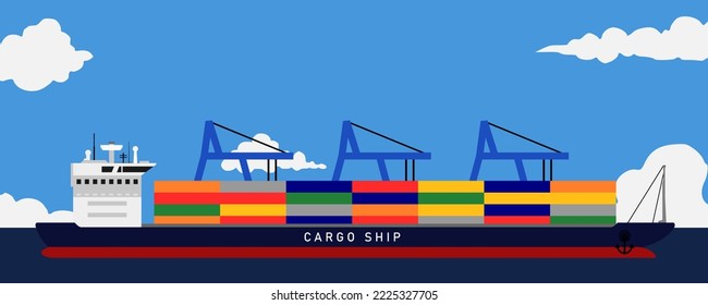 Big cargo ship, transporting containers
