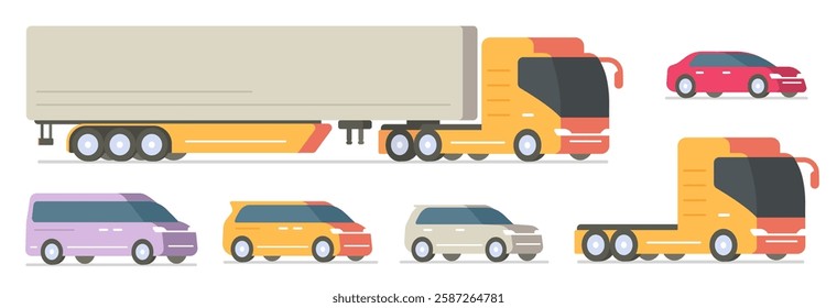 Big cargo truck lorry delivery transportation icon, vector industry trailer modern graphic illustration set minimal design set, shipping cars and taxi van minibus automobiles isolated clip art