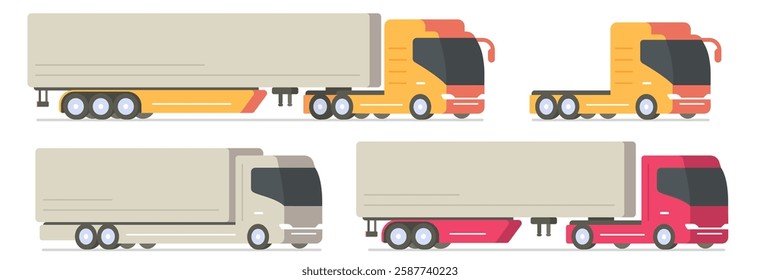 Big cargo truck lorry delivery transportation icon, vector industry trailer modern graphic illustration set minimal design set, shipping cars and taxi van minibus automobiles isolated clip art