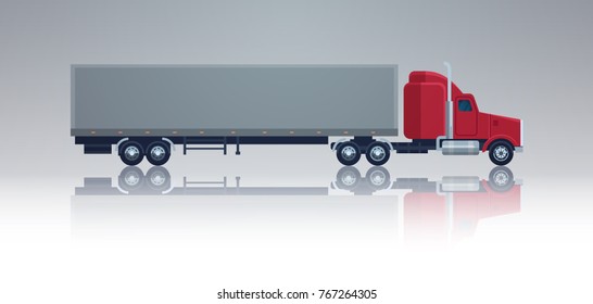 Big Cargo Truck Trailer Vehicle Isolated Template Element Semitrailer Side View Shipping And Delivery Concept Vector Illustration