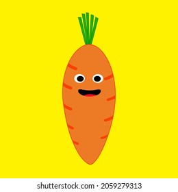 Big Carrot Smiling Illustration For Children Book Or Flash Card. A Simple Flat Vector Design.