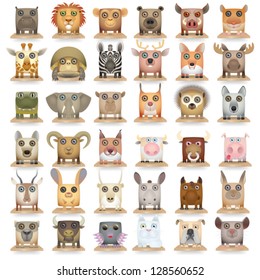 Big carrtoon animals icon set