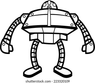 A big cartoon blue robot standing.