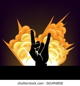 Big cartoon explosion background - Rock sign. vector. 