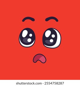 Big cartoon eyes expressing surprise with slightly raised eyebrows and small open mouth are conveying astonishment and wonder on a vibrant red background