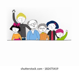 Big cartoon family with parents
