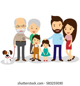 Big Cartoon Family Parents Children Grandparents Stock Vector (royalty 