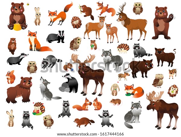 Big Cartoon Forest Animals Vector Set Stock Vector (Royalty Free ...