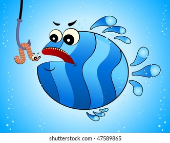  big cartoon funny fish eats a little worm