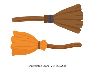 Big cartoon Halloween set with witch, ghosts, pumpkins and spooky items. Flat vector illustration.