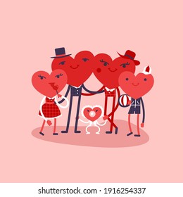 Big cartoon heart family. Illustration for card, banner, poster, postcard. Family Day.