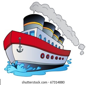 Big cartoon steamship - vector illustration.
