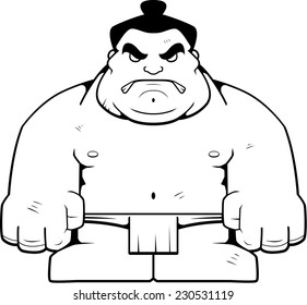 A big cartoon sumo wrestler with an angry expression.