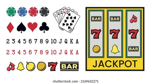 Big CASINO set with elements of poker, slot machines, dice on a white background - Vector illustration