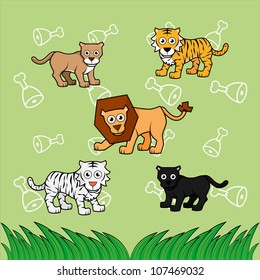 big cat family with cute meat background
