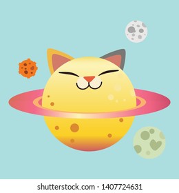 The big of cat fullmoon in the fantasy theme in flat vector style