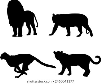 BIG CAT PACK SILHOUETTE (LION, TIGER, CHEETAH, JAGUAR). FILE IN VECTOR FILE