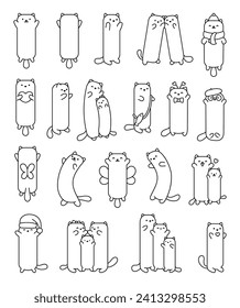 Big cat plush pillow. Coloring Page. Long cute toy and characters. Hand drawn style. Vector drawing. Collection of design elements.