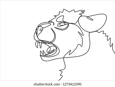 Big cat portrait. Continuous line
