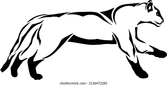 Big Cat Running, Abstract Drawing Illustration 