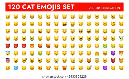 Big cat shape emoji set vector illustration design. Animal emoticons pack for web and mobile applications. Facial signs for messengers ans apps.