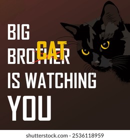 Big cat is watching you. Cats watch people. Vector illustration.