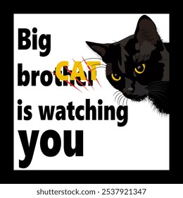 Big cat is watching you. Cats watch people. Vector illustration.	
