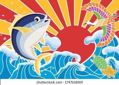 The big catch flag of the tuna, cranes and turtles.
