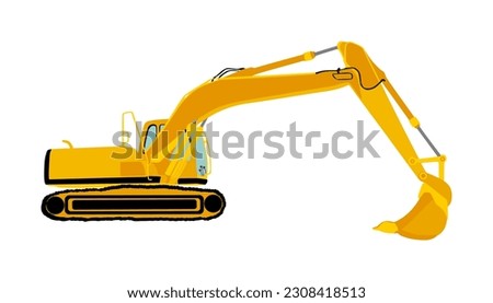Big caterpillar bulldozer loader vector illustration isolated on white. Dusty digger. Excavator dozer for land. Under construction. Industrial building machine bager. Motor grader. Hard work industry.
