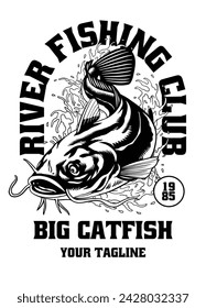 Ilustración de diseño de camiseta de pesca de bagre grande