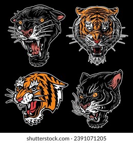 big cats tiger and panther head vector drawing