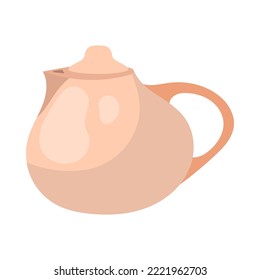 Big ceramic teapot cartoon illustration. Cute pink kettle for boiling water. Household, kitchen utensils, decoration, teatime concept