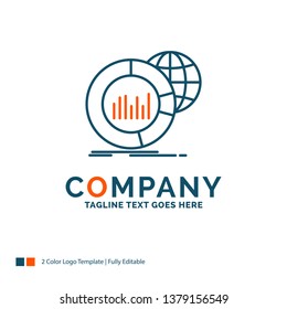 Big, chart, data, world, infographic Logo Design. Blue and Orange Brand Name Design. Place for Tagline. Business Logo template.