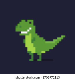 Big cheerful prehistoric tyrannosaurus made out of pixels smiling. Old arcade game contrast graphics 